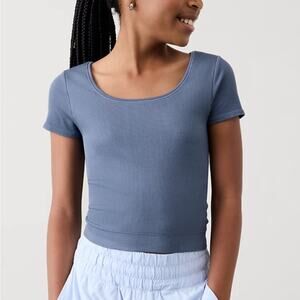 Athleta Girl Rise Above Rib Crop Tee Blue Ribbed Crop Top Small 7